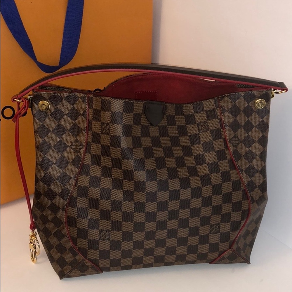 LOUIS VUITTON Damier Ebene Caissa Hobo Cerise Red - Picture 2 of 8